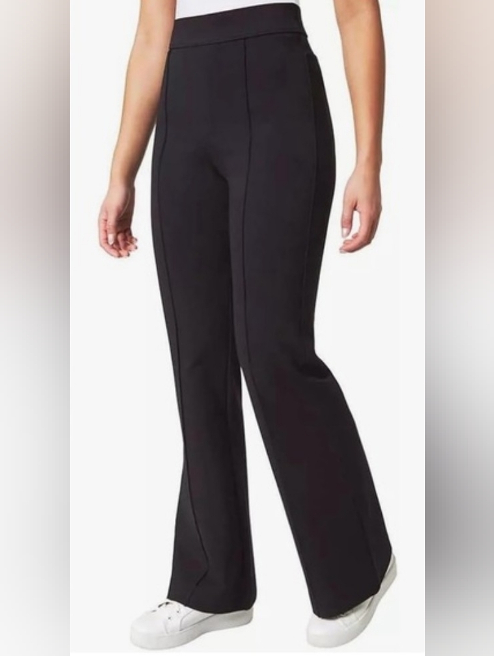 Modern Ambition High Rise Flare Pintuck Black Ponte Pull On Trousers Pants Sz M